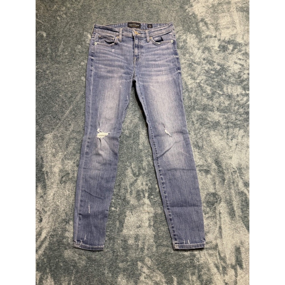 Lucky Brand Ava Skinny Jeans Womens 4 27 Blue Medium Wash Distressed Frayed Hem